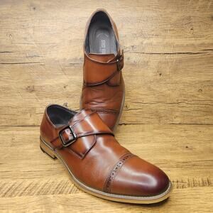 Stacy Adams Desmond Cap toe Single Monk Strap Brown Leather dress shoes sz 10M
